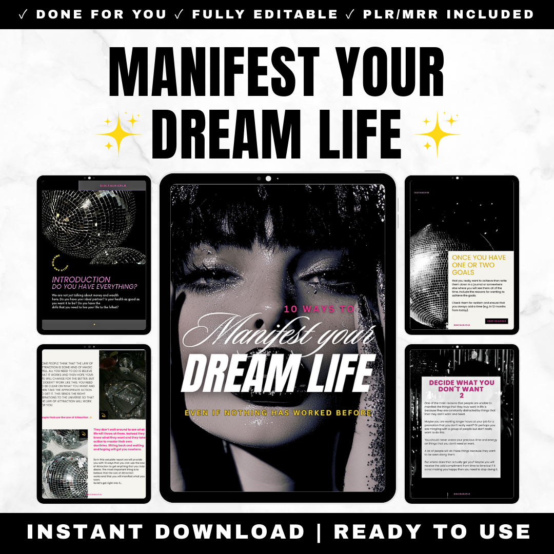 10 Ways to Manifest Your Dream Life Action-Based Manifestation Guide with Goal Setting PLR MRR Digital Download