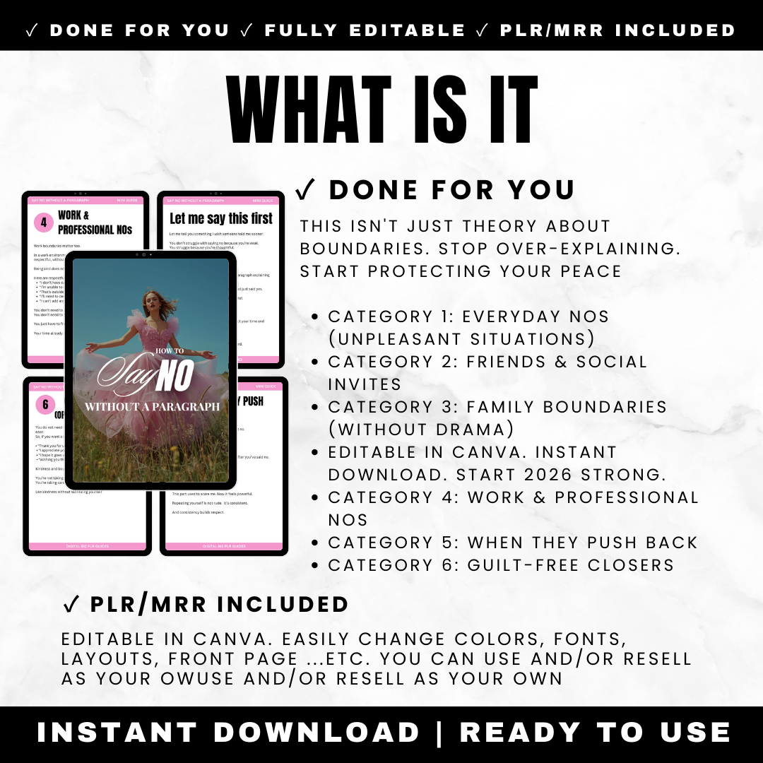Say No Without a Paragraph Script Pack - 50+ Boundary Scripts for Guilt-Free Communication PLR MRR Rights Included