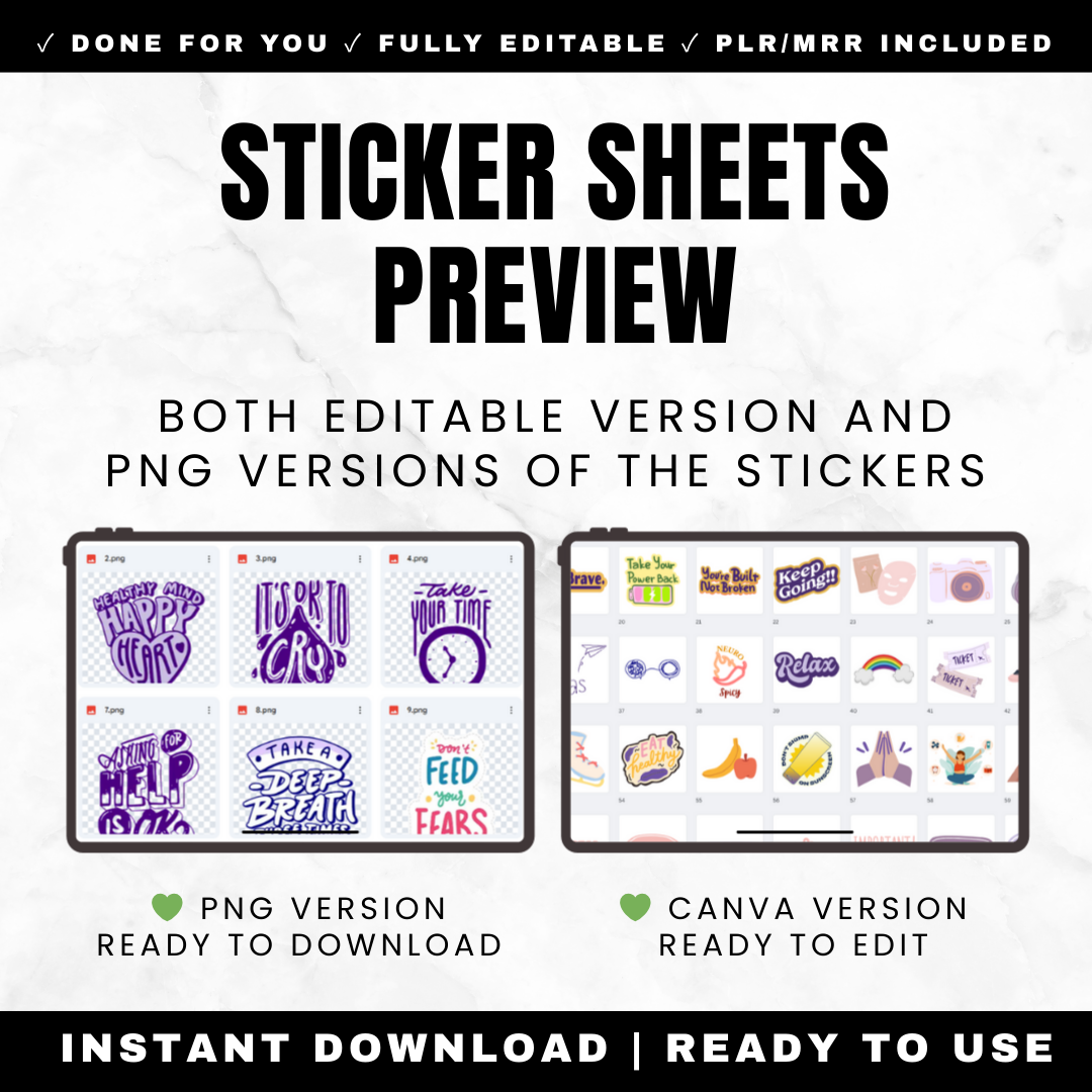102 ADHD Stickers for iPad Planner Apps - Visual Reminders Task Initiation Emotional Regulation Affirmations PNG Canva Editable