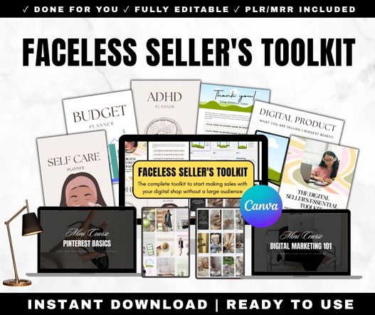 Faceless Seller's Toolkit - 10 digital products with full resell rights for $11