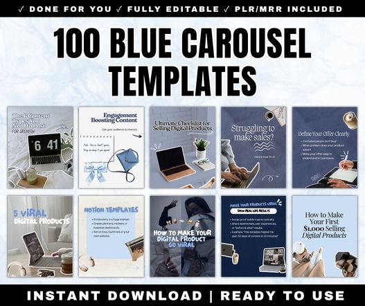 100 Blue Instagram Carousel Templates PLR