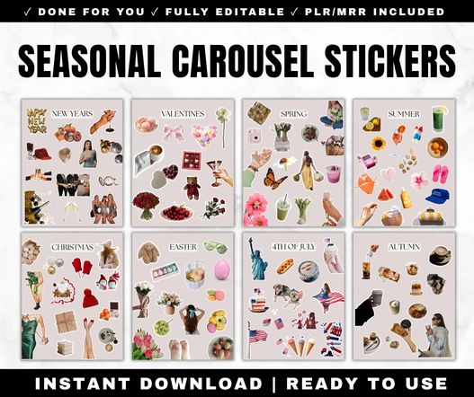 250+ Seasonal & Holiday Digital Stickers for Instagram PLR