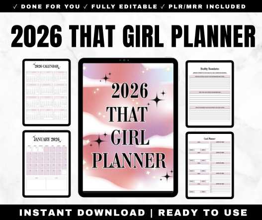 2026 Aesthetic That Girl Printable Planner (PLR + Resell Rights)