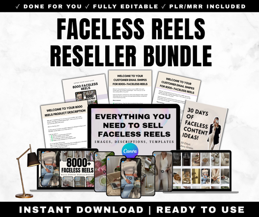 Faceless Reels Reseller Bundle - Complete PLR MRR Business Starter Kit with 8000 Videos and Shop Setup