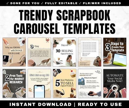 Trendy Scrapbook Instagram Carousel Templates PLR