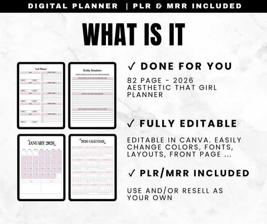 2026 Aesthetic That Girl Printable Planner (PLR + Resell Rights)