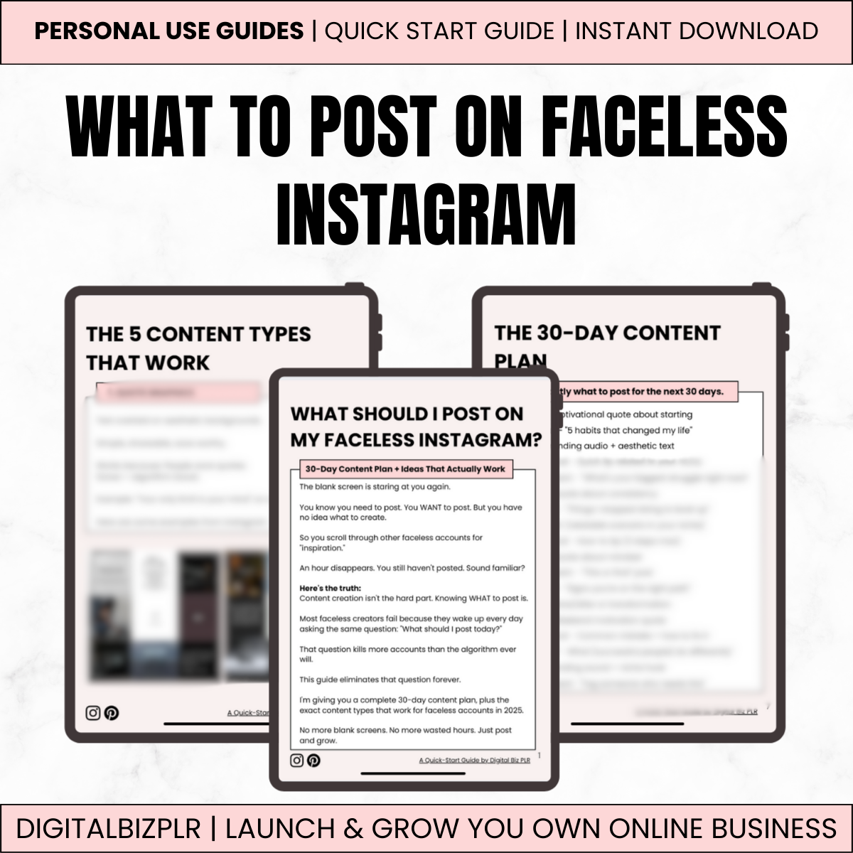 What to Post on Faceless Instagram 30 Day Content Plan PDF Guide