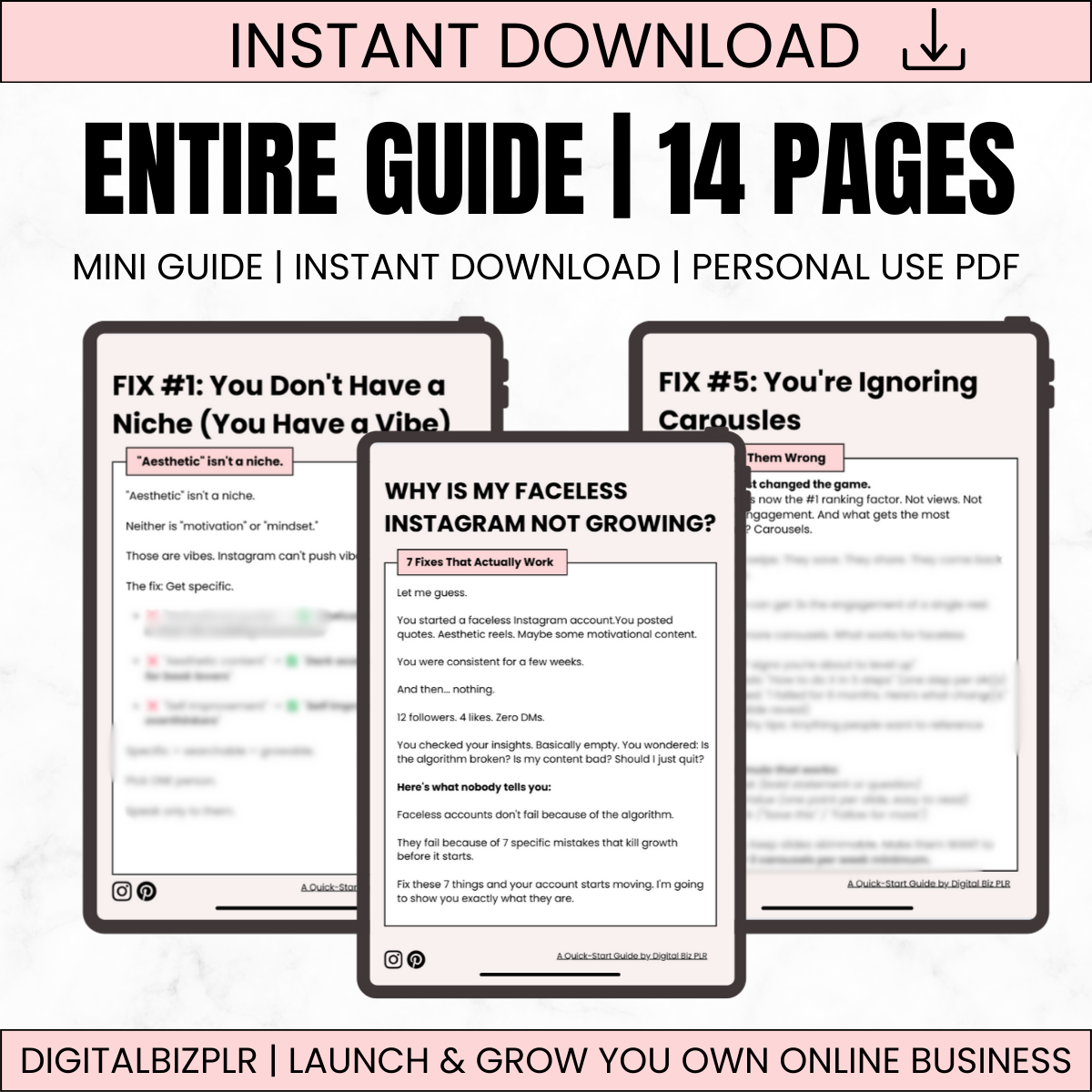 Faceless Instagram Growth Guide Contents - How to Fix a Faceless Account That Isn't Growing
