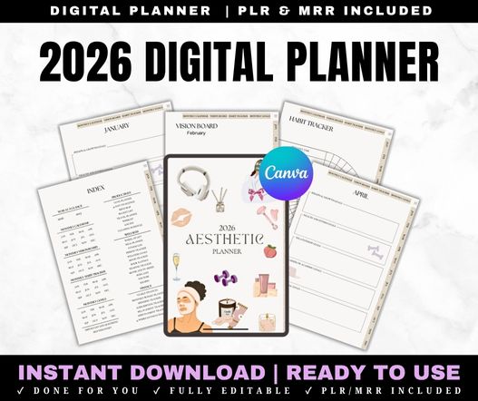 2026 Aesthetic “That Girl” Digital Planner (PLR + Resell Rights