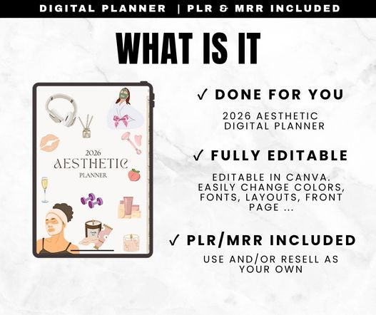 2026 Aesthetic “That Girl” Digital Planner (PLR + Resell Rights