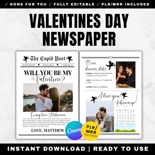 Romantic Valentine Newspaper Template PLR