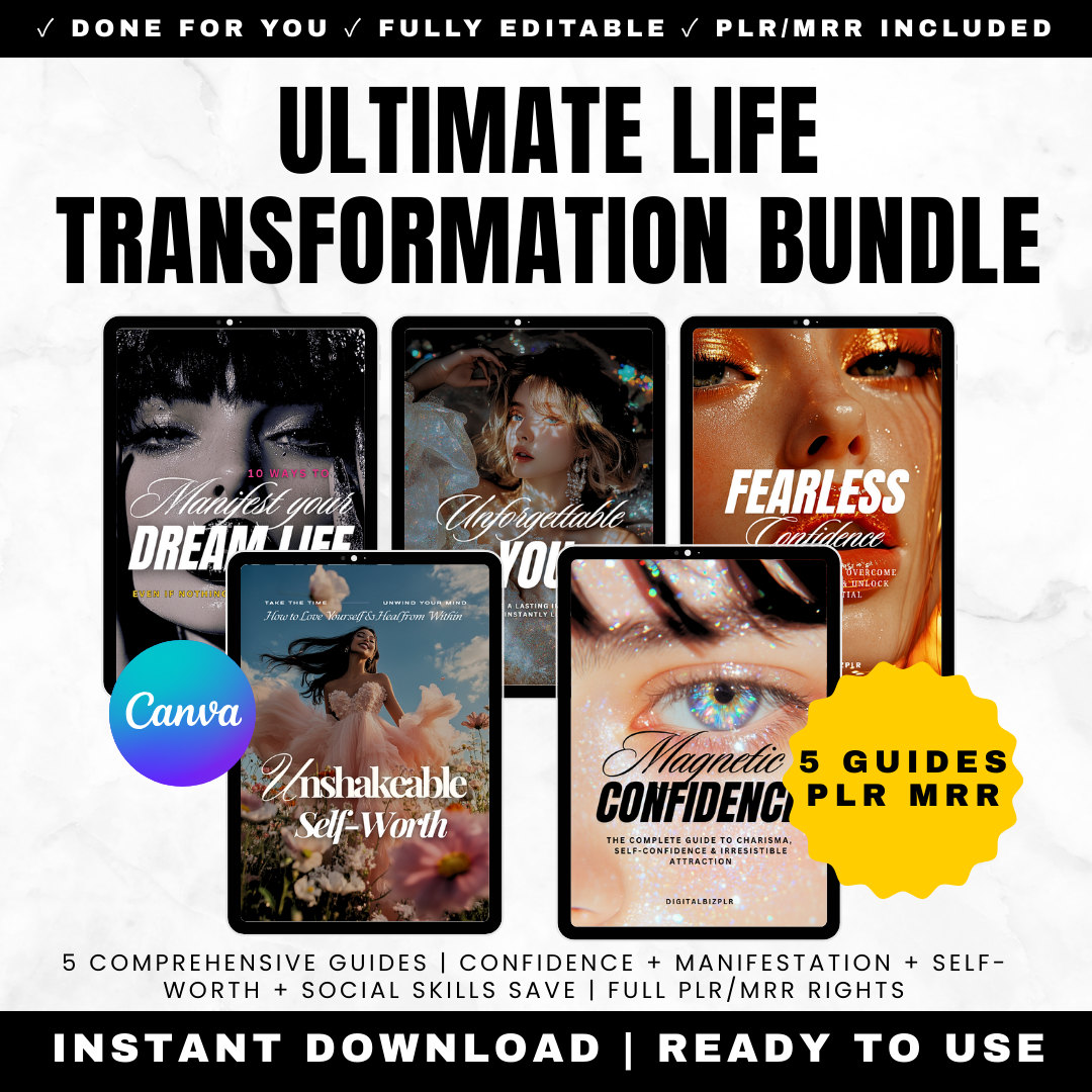 Ultimate Life Transformation Collection 5 Guide Bundle Confidence Manifestation Self-Worth Social Skills PLR MRR
