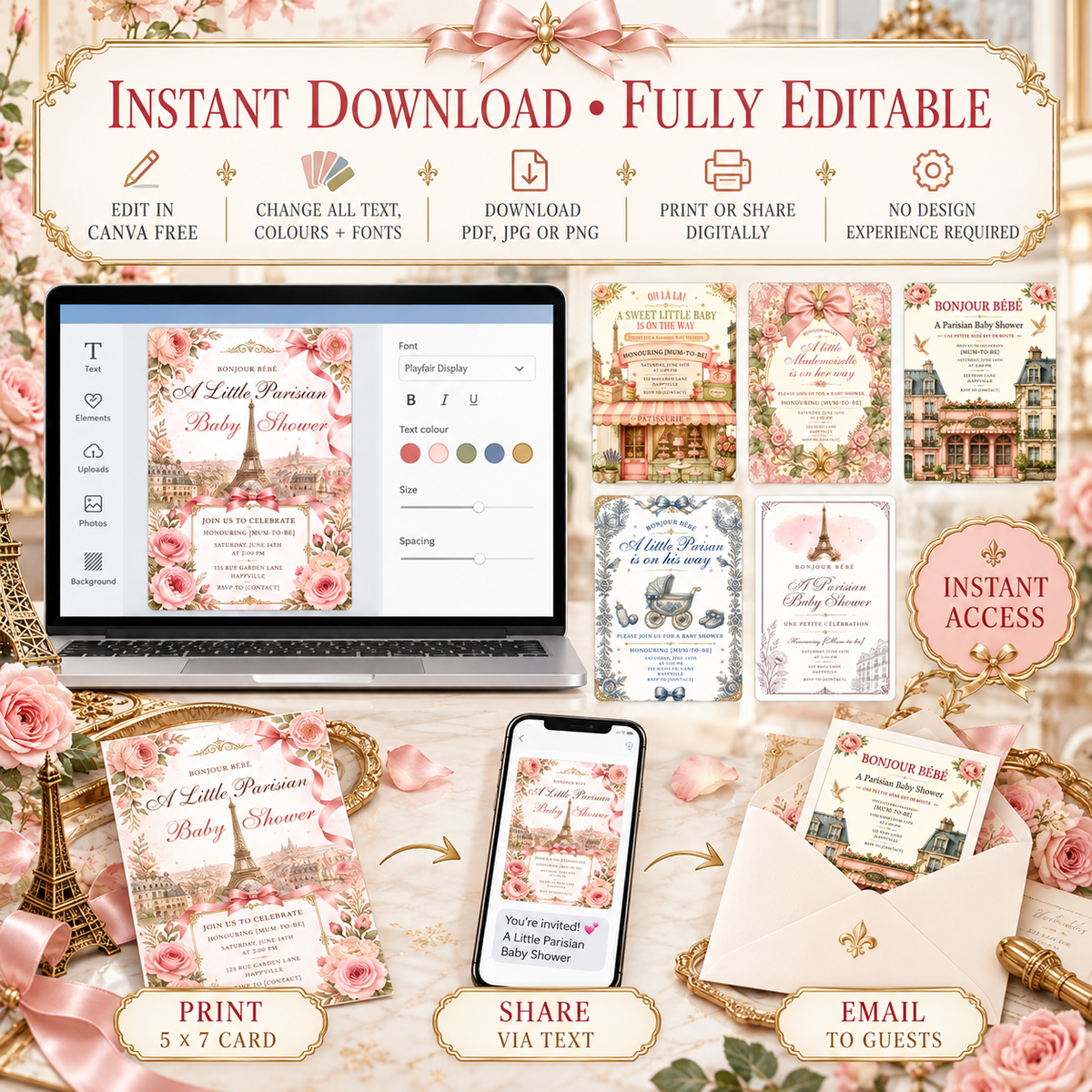 Parisian Baby Shower Invitation Bundle PLR