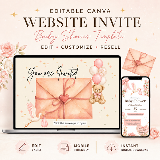 Canva Baby Shower Website Template PLR | Editable Invite