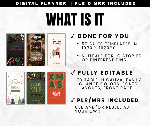 50 Editable Christmas Sale Templates (Canva, IG Stories, Pinterest) | PLR + MRR Included