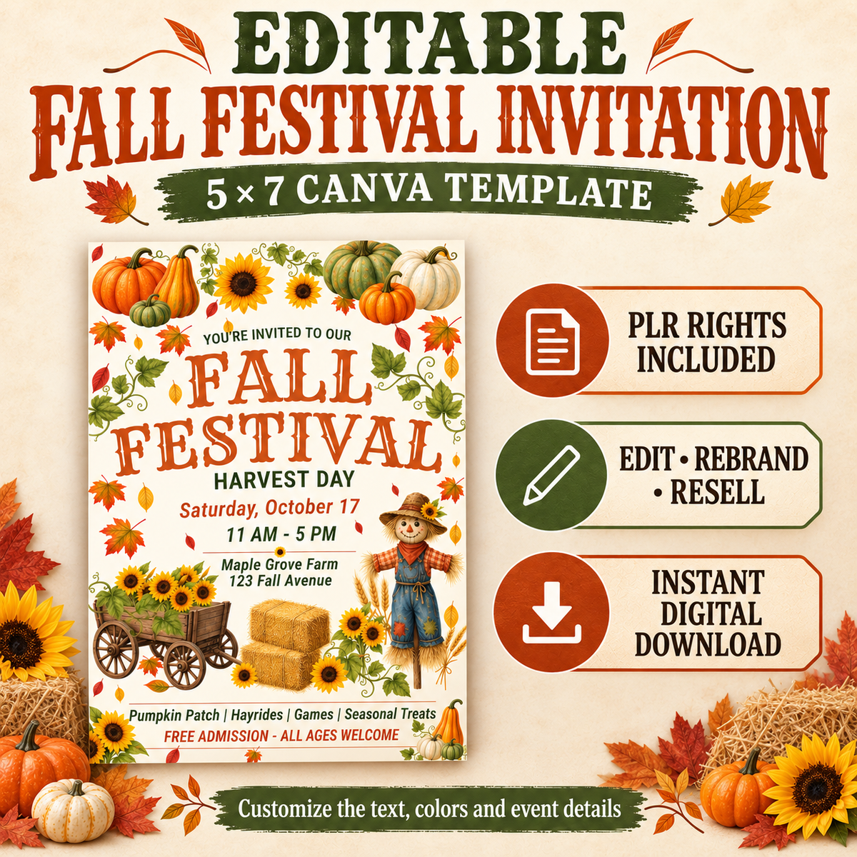 Editable Fall Festival Invitation Template (PLR)