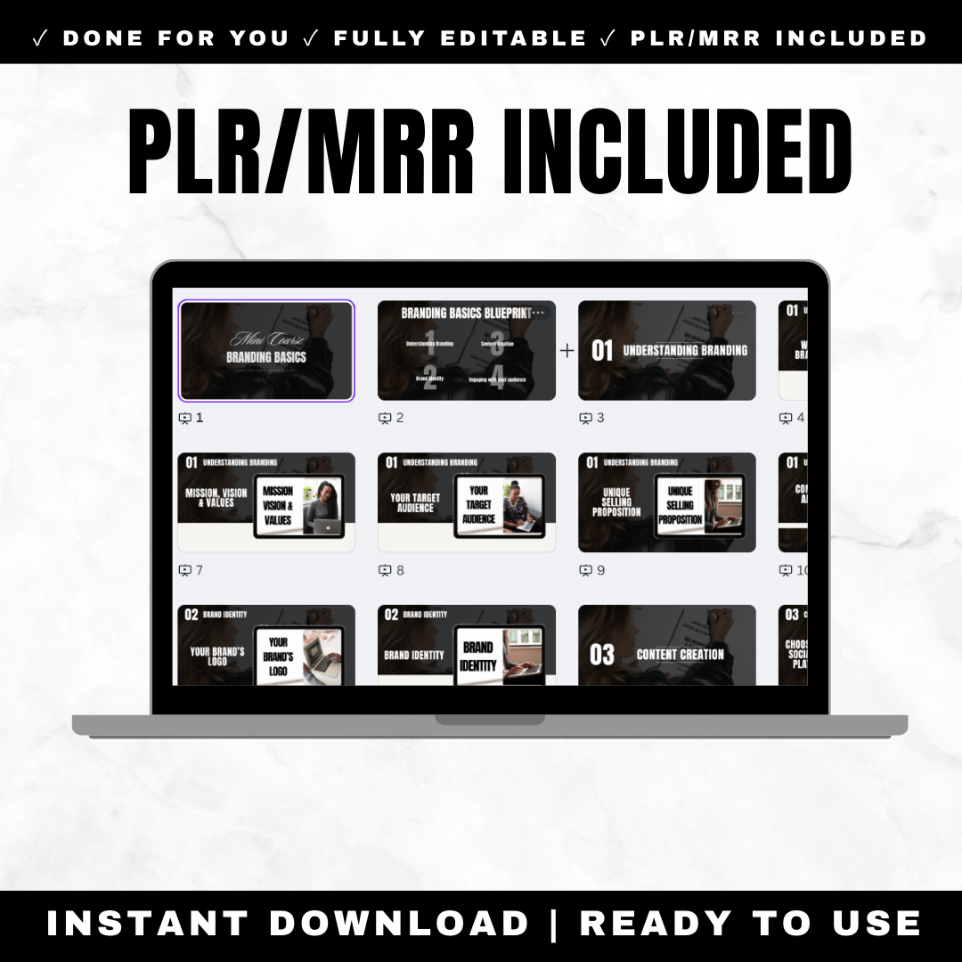 Editable Canva branding course template with full PLR and master resell rights for rebranding and reselling to entrepreneurs and small businesses
