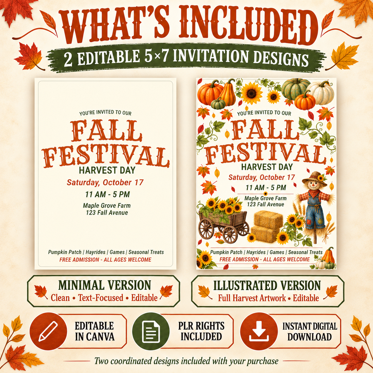 Editable Fall Festival Invitation Template (PLR)