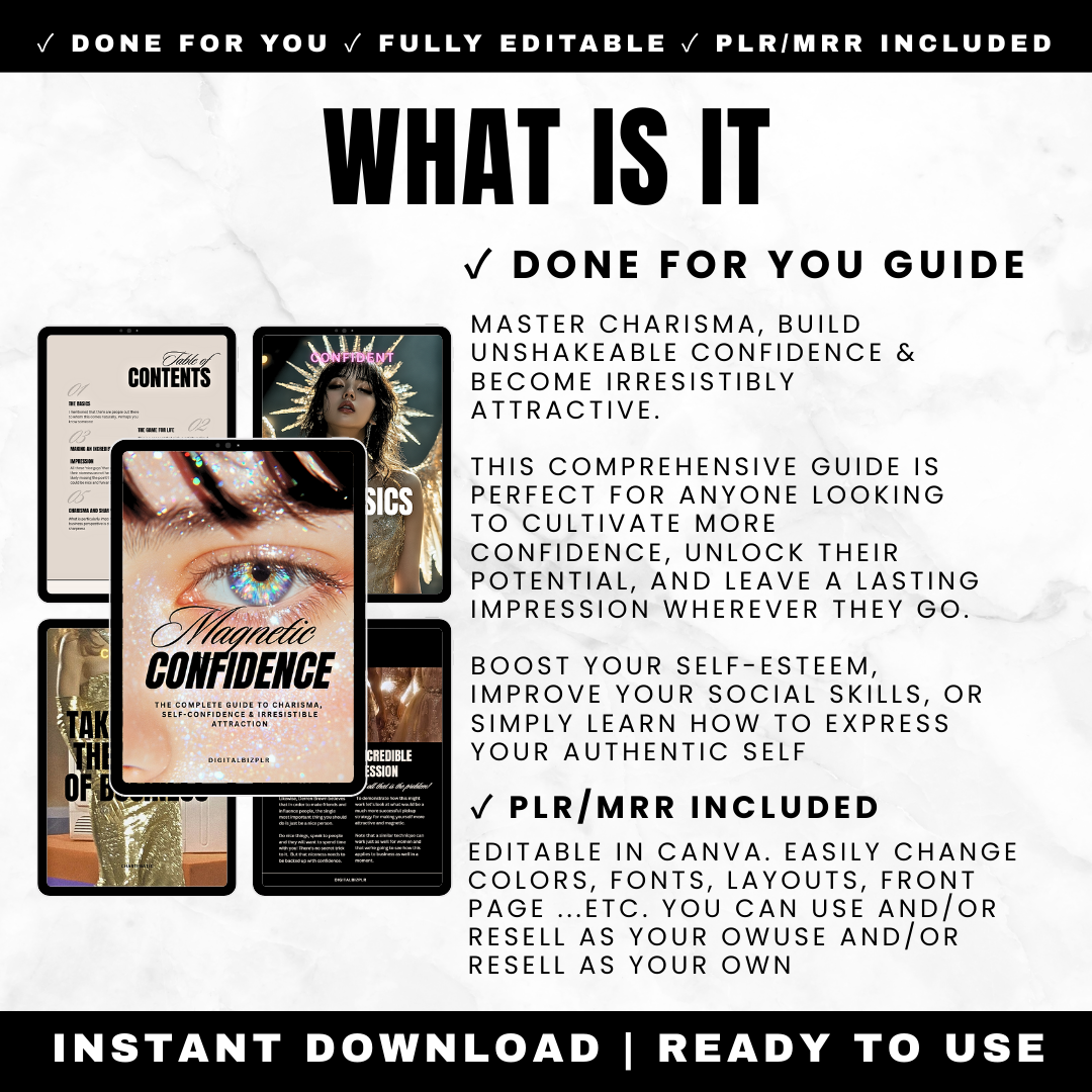 Magnetic Confidence Complete Guide to Charisma Self-Confidence and Irresistible Attraction PLR MRR Digital Download
