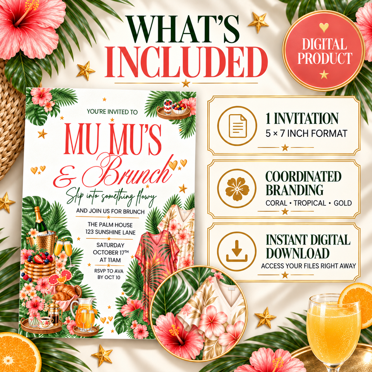 Mu Mu's Brunch Editable Invitation PLR