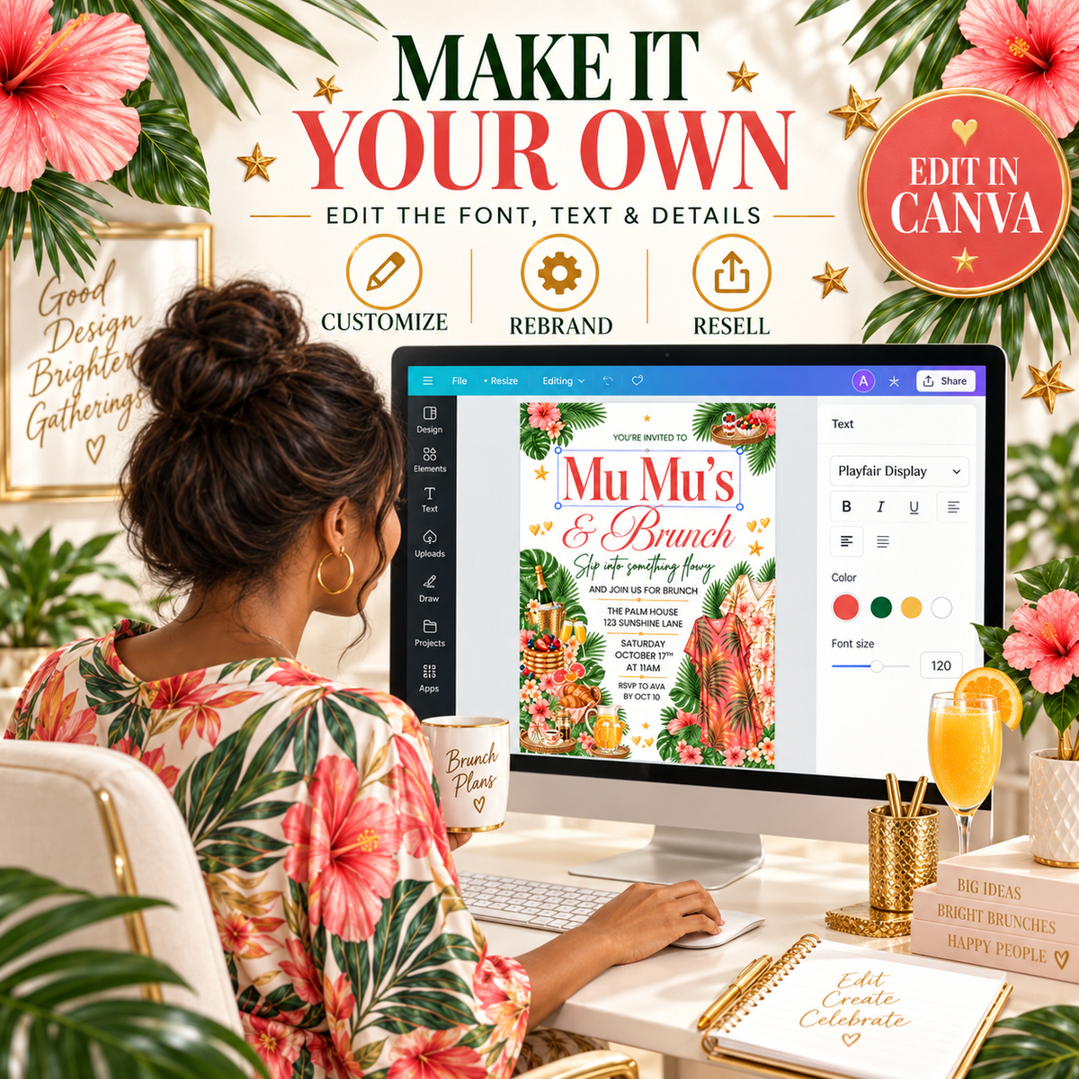 Mu Mu's Brunch Editable Invitation PLR
