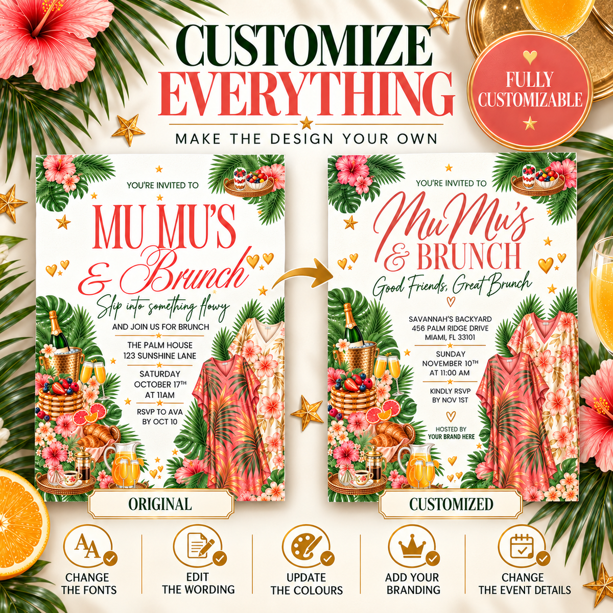 Mu Mu's Brunch Editable Invitation PLR