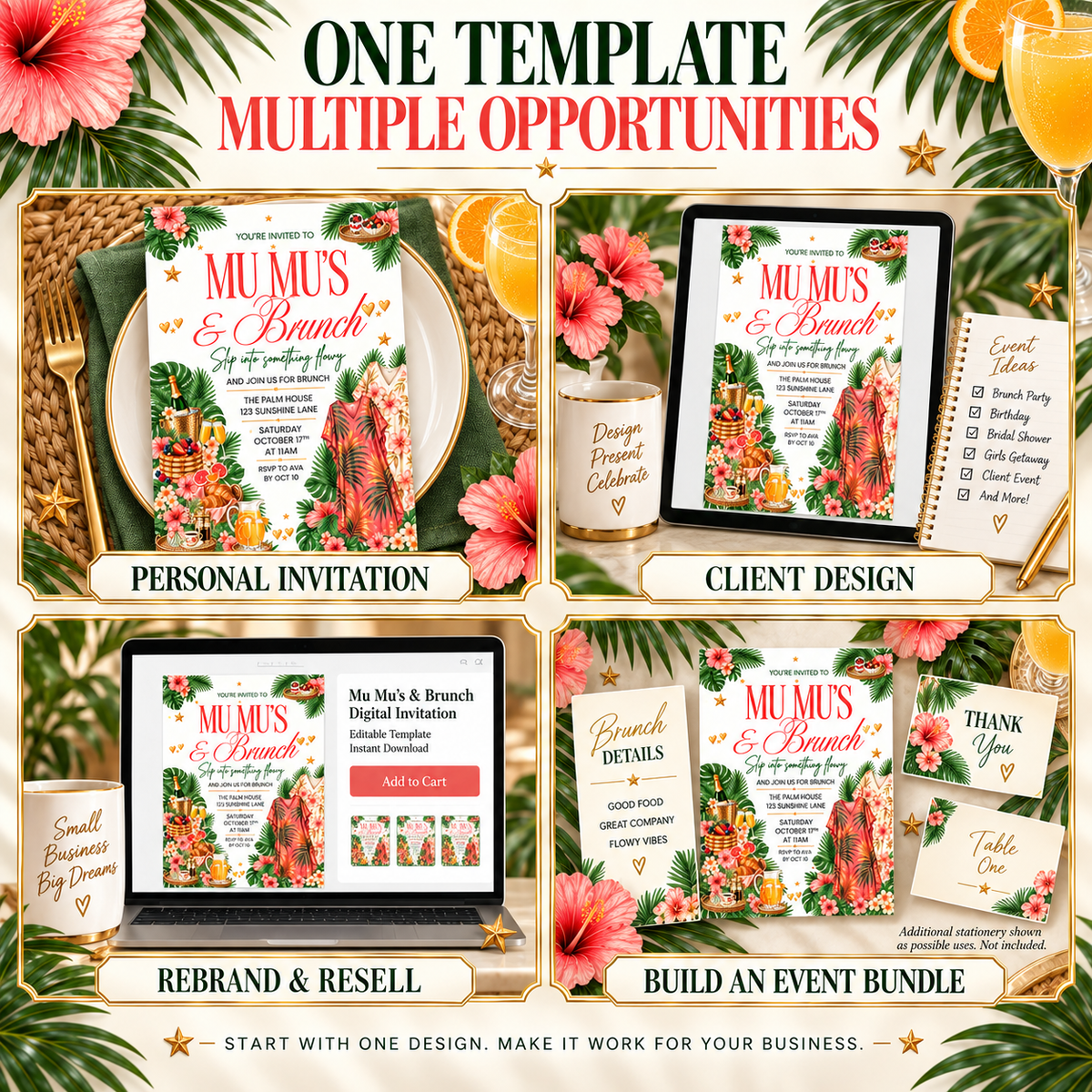 Mu Mu's Brunch Editable Invitation PLR