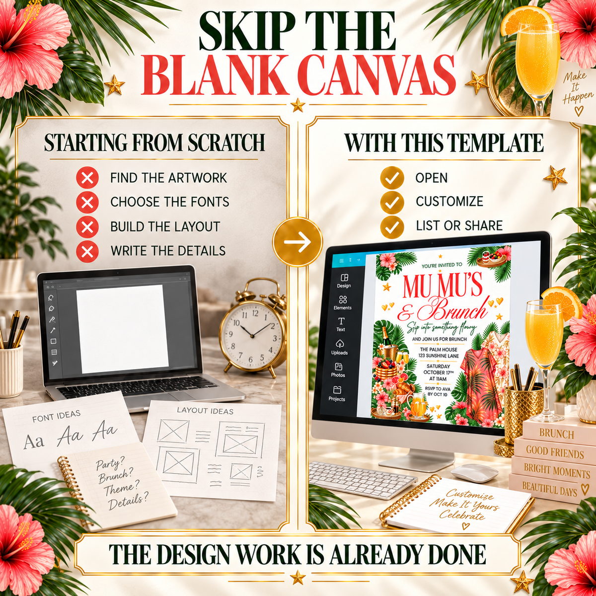 Mu Mu's Brunch Editable Invitation PLR