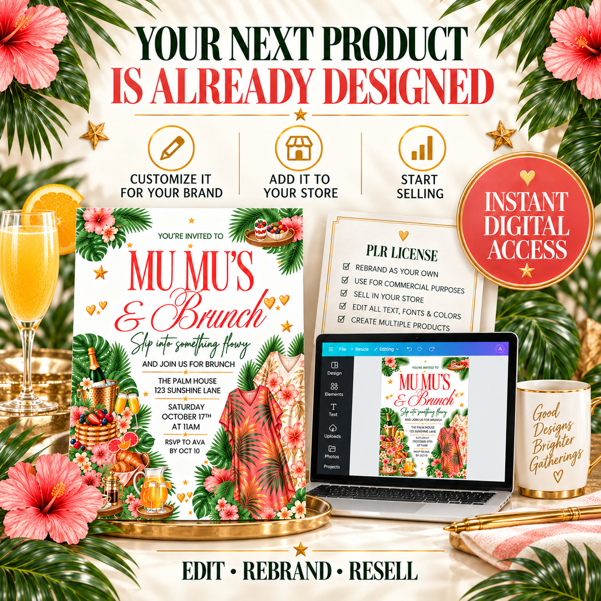 Mu Mu's Brunch Editable Invitation PLR