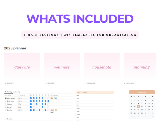 All-in-one Life Planner Pink Notion Template PLR