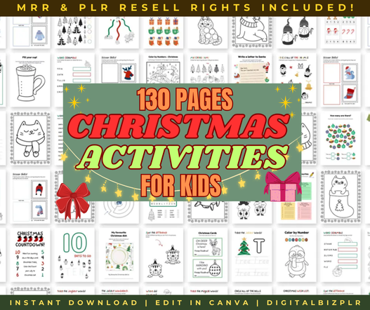 130 Printable Christmas Activity Pages for Kids PLR