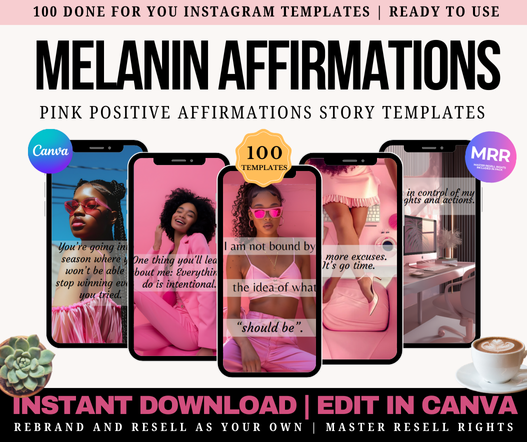 100 Melanin Pink Positive Affirmations Story Templates PLR PLR - Digital Biz PLR