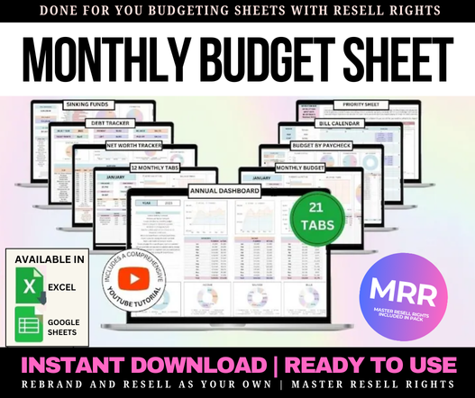 Monthly Budget Spreadsheet (Google Sheets & Excel)