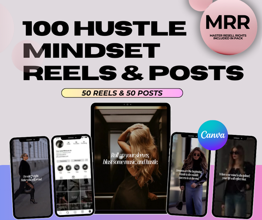 100 Hustling Mindset Reels and Posts Bundle PLR