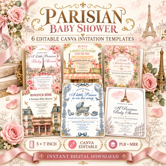 Parisian Baby Shower Invitation Bundle PLR