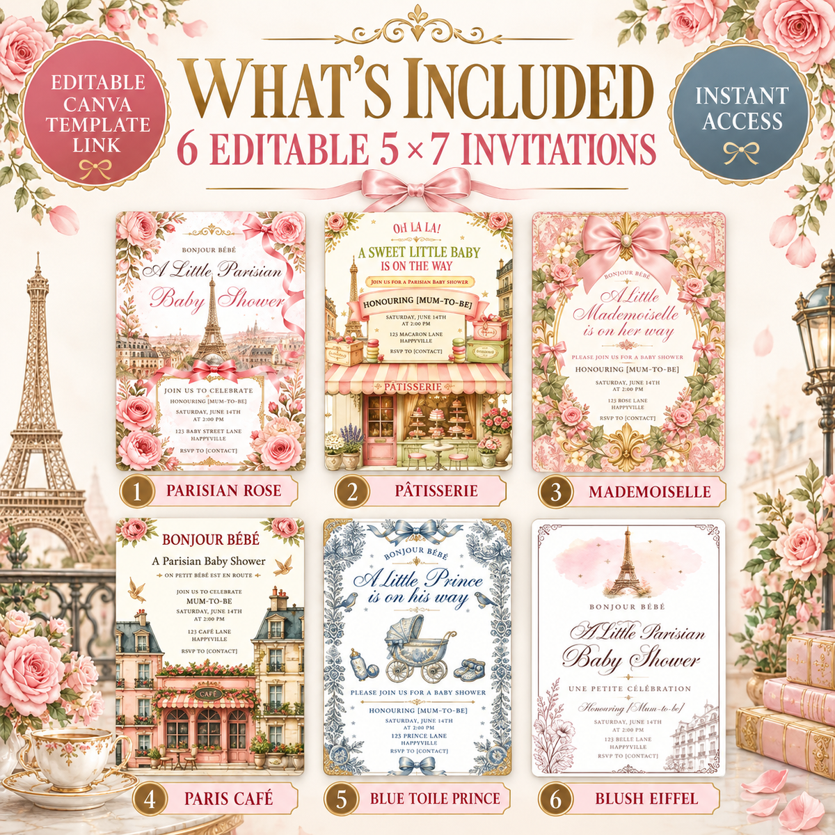 Parisian Baby Shower Invitation Bundle PLR