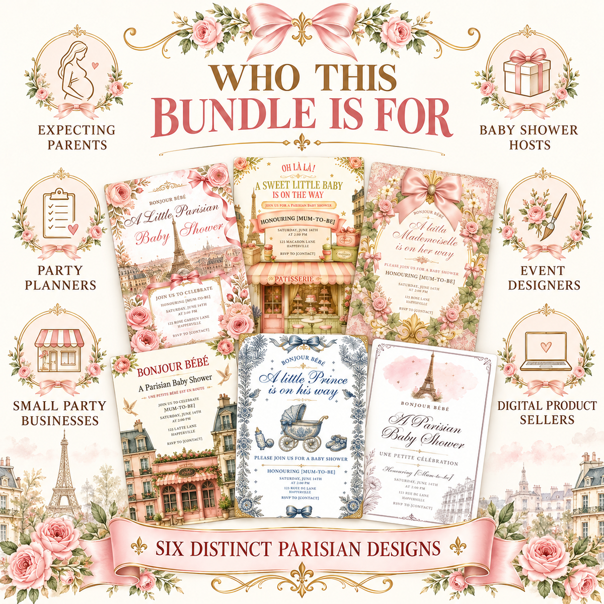 Parisian Baby Shower Invitation Bundle PLR
