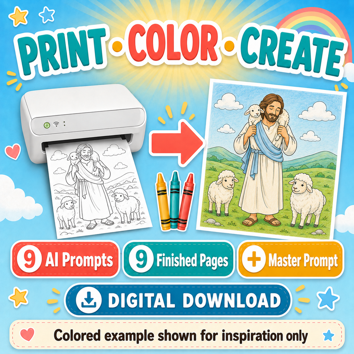 Bible Scenes Coloring Page AI Prompt Pack