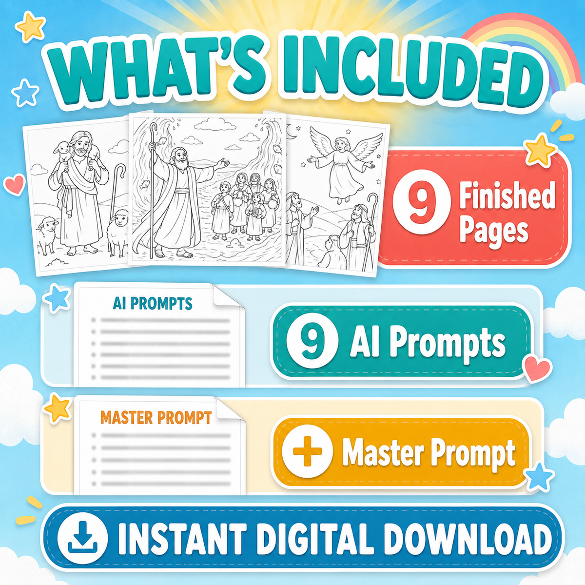 Bible Scenes Coloring Page AI Prompt Pack