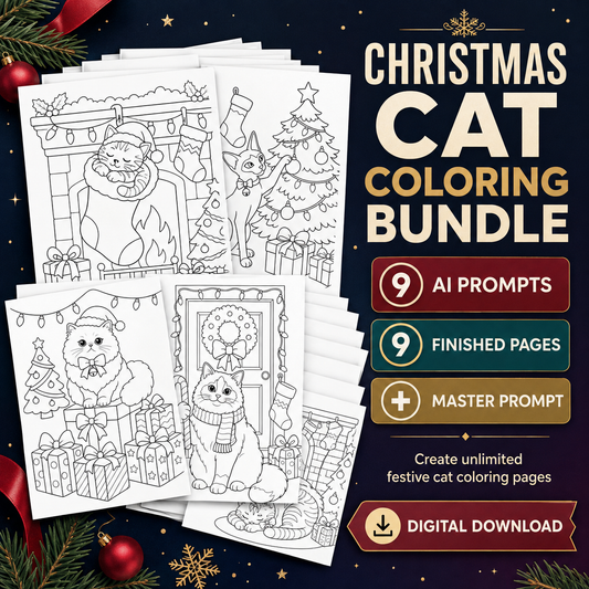Cozy Christmas Cats Coloring Page Prompt Pack