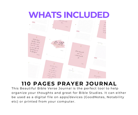 Christian prayer journal for women with pink design, Bible verses, and printable pages