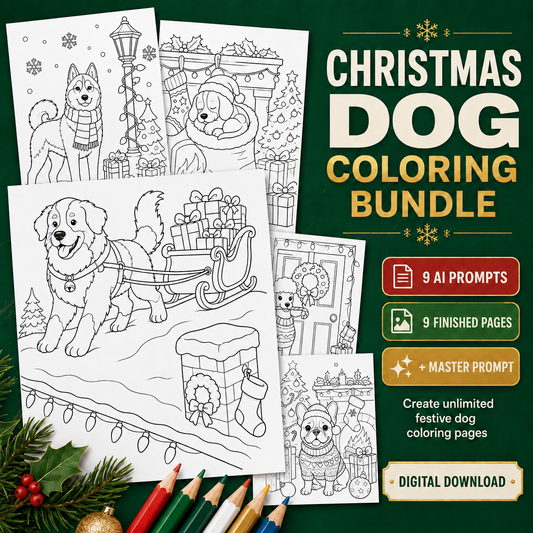 Cozy Christmas Dogs Coloring Page Prompt Pack