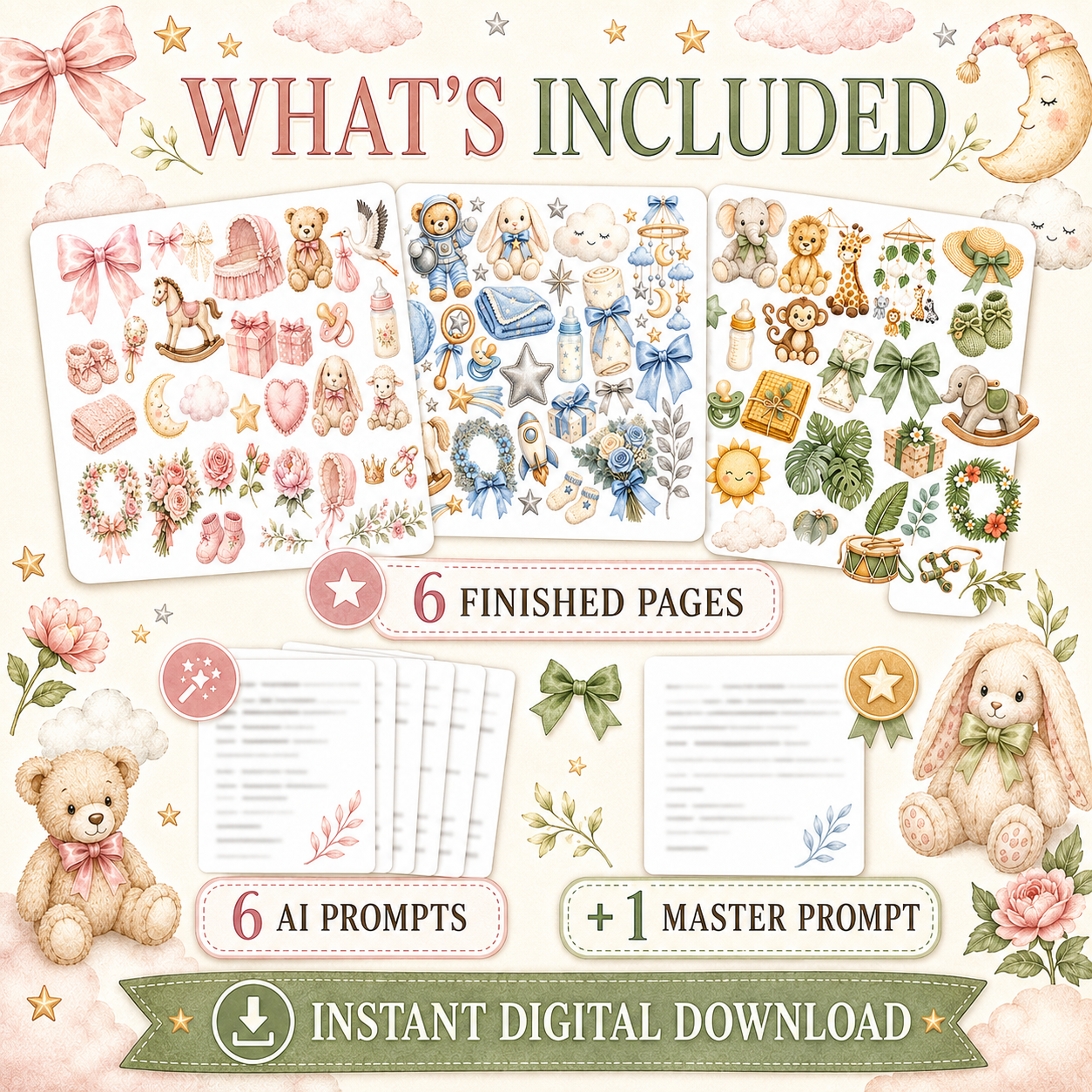 Sweet Baby Nursery Clipart Element Sheets AI Prompt Pack