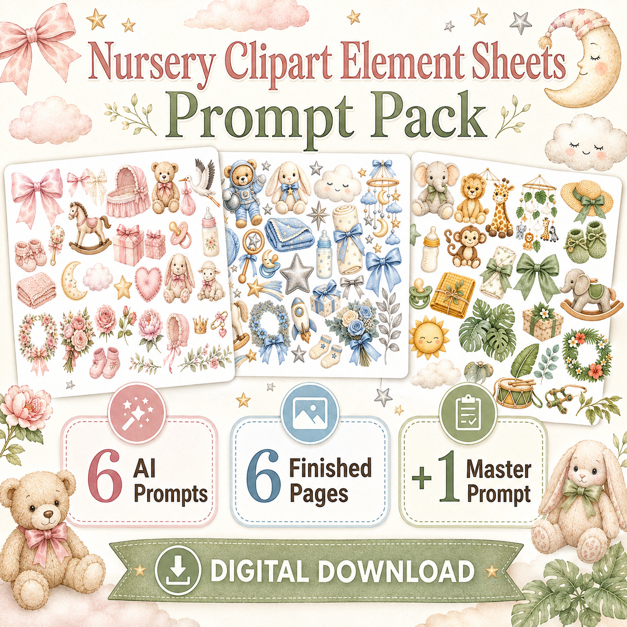 Sweet Baby Nursery Clipart Element Sheets AI Prompt Pack
