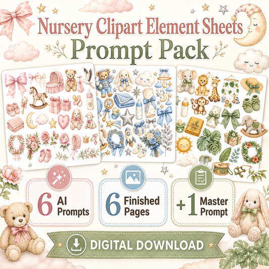 Sweet Baby Nursery Clipart Element Sheets AI Prompt Pack