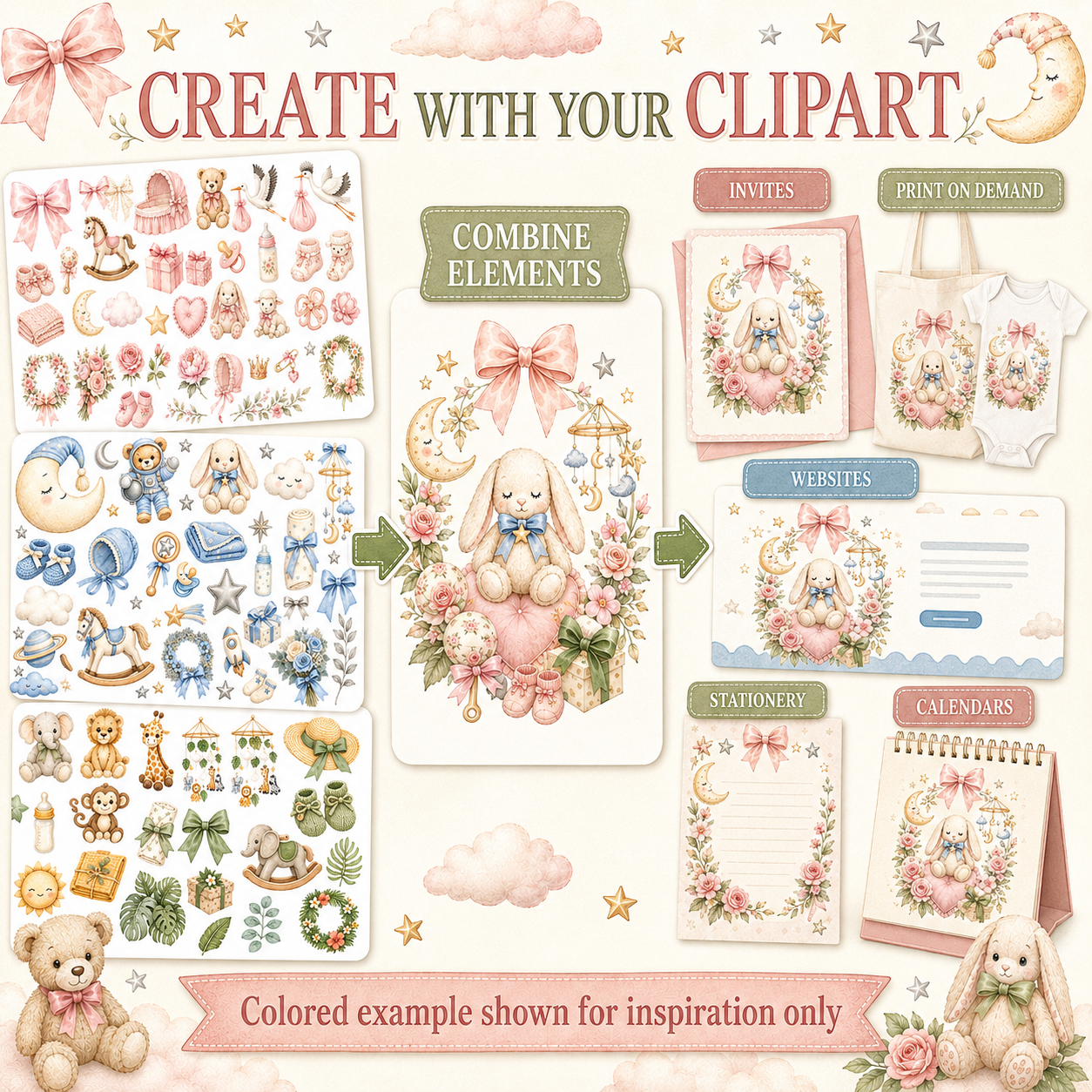 Sweet Baby Nursery Clipart Element Sheets AI Prompt Pack