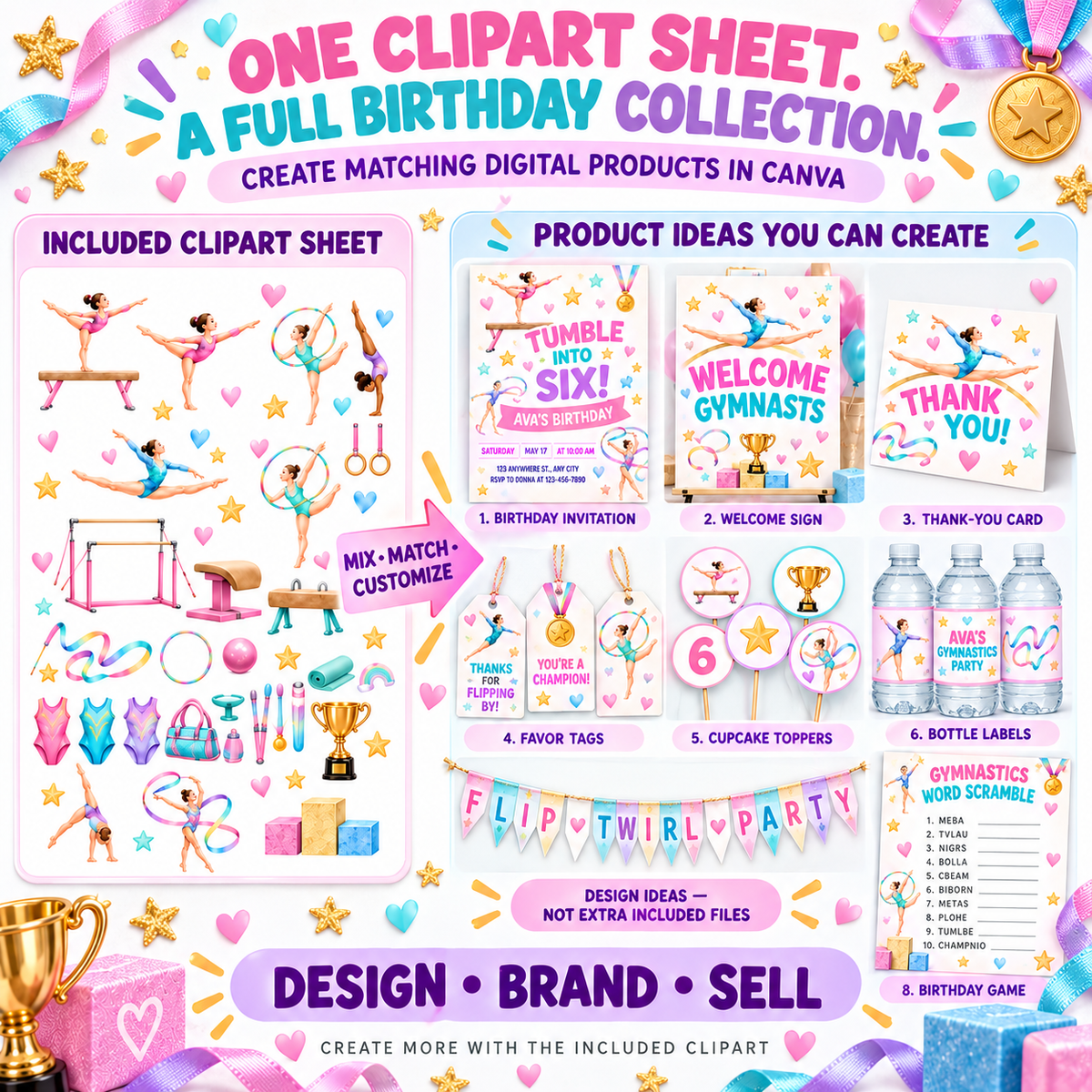 Gymnastics Birthday Invitation Templates PLR