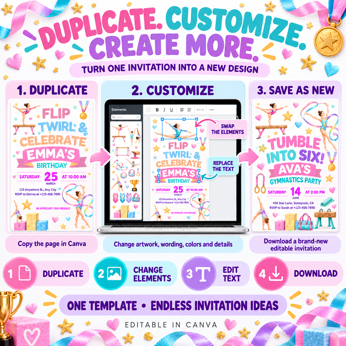 Gymnastics Birthday Invitation Templates PLR