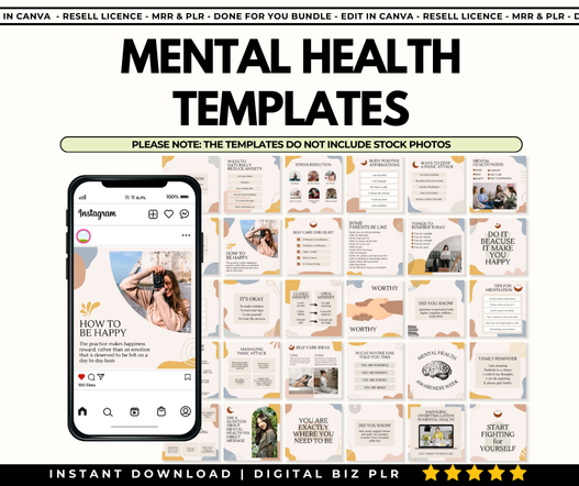 Mental Health Instagram Templates PLR Bundle - 100+ Posts, Stories and Highlight Covers