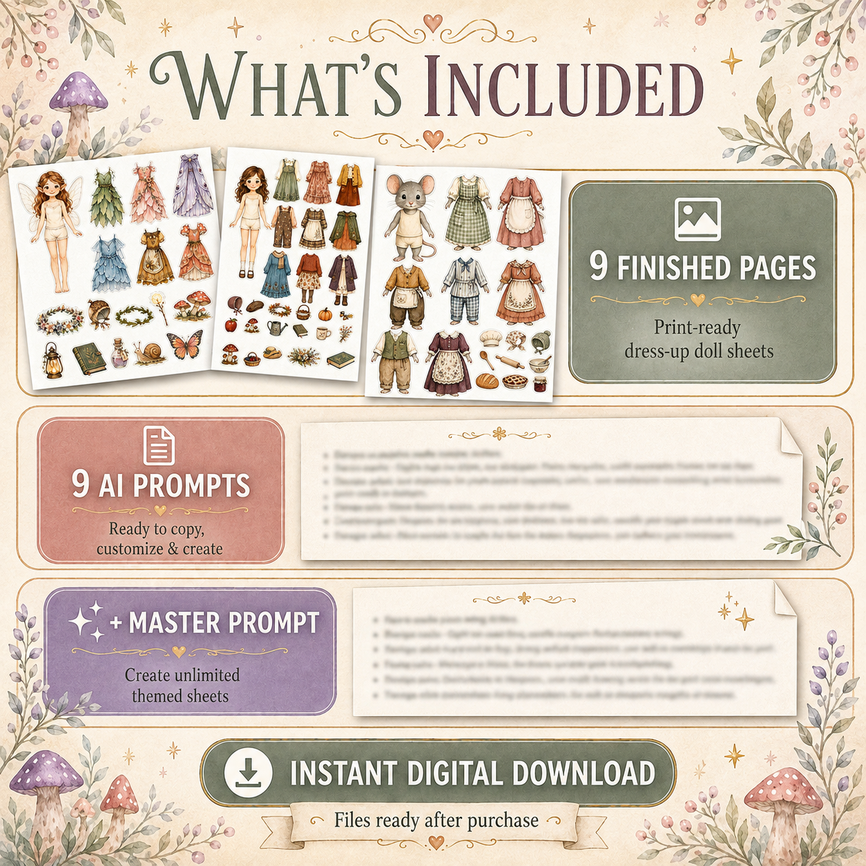 Whimsical Dress-Up Paper Doll AI Prompt Pack